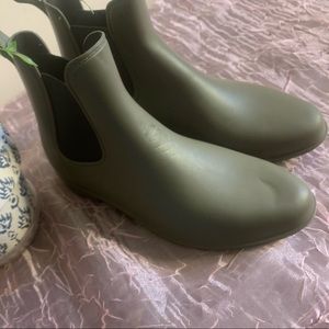 Olive Green Leather Ankle Boots